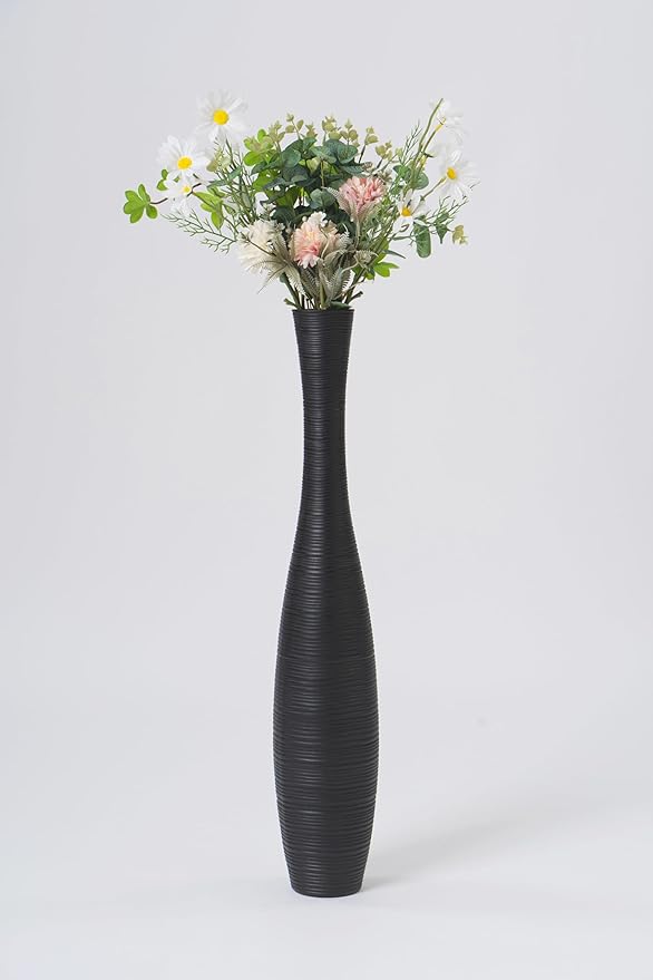 Leewadee Decorative Tall Floor Vase for Living Room Decor, 26 inches, Black, Resin