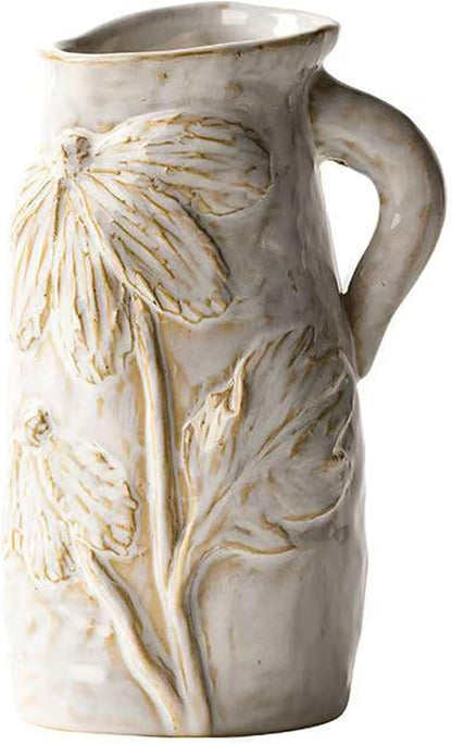 Small Ceramic Vase for Flowers - Distressed Vintage Vase Decor,Modern Boho Ins Style Decorative Vase,Unique Ceramic Flowers Vases with Handle,Handmade Cute Decor Vases for Home Decor