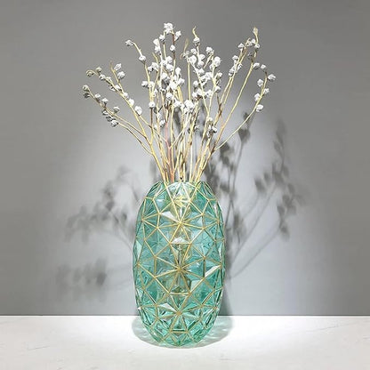 Hand Painted Gold and Green Diamond Shaped Glass Crystal Vase 13.6 inch Tall (Hand Painted Gold and Green)
