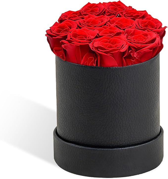 Forever Flowers Preserved Roses in Box, Preserved Flowers Gift with Customizable Greeting Card- Perfect for Women Her Christmas, Valentine’s Day, Anniversary, Birthday (1/7/9/12 Roses)