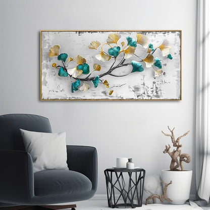 Wall Art Ginkgo Leaf Modern Botanical Artwork Canvas Painting for Living Room Bedroom Dining Room Home Office Decor 30"x60" with Framed