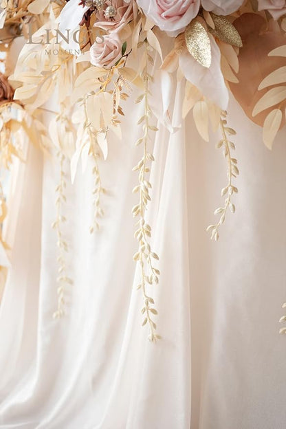 Ling's Moment 9FT Flower Garland for Backdrop Decorations - Wedding Arch Flowers, Eucalyptus & Rose, Artificial Floral Garland for Mantel - Sweetheart Table Decor for Ceremony Reception, White & Beige