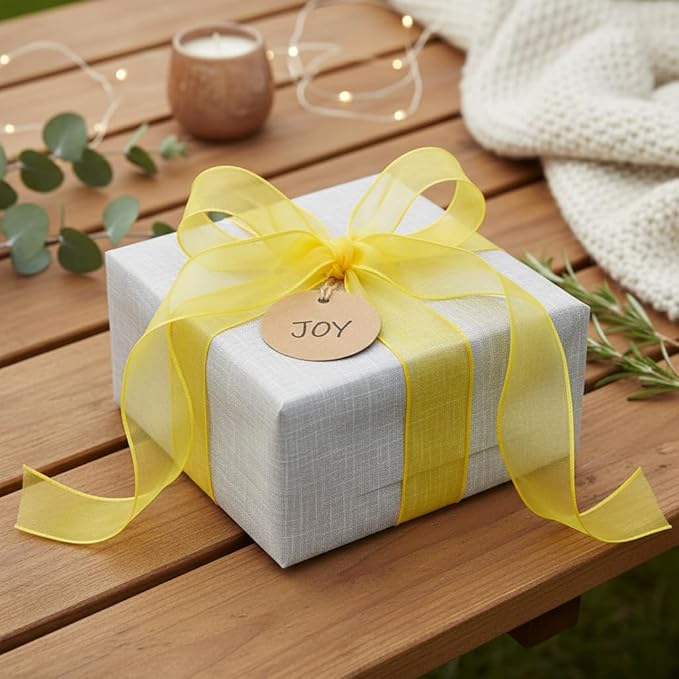 CT CRAFT LLC Sheer Organza Wired Ribbon 1.5" x 25 Yards x 2 Rolls Yellow for Wedding Chair Bow Flora Bouquet Gift Wrapping Christmas Tree Home Decor Wreath