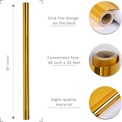 LaRibbons Gold Metallic Wrapping Paper, 30 Inch X 33 Feet (82.5sq.ft) Solid Color Paper Roll, Gift Wrapping Paper Rolls for Wedding, Birthday, Baby Shower