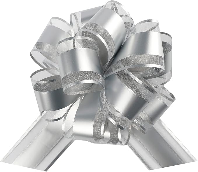 12 Pieces Pull Bow Wrapping Pull Bow Ribbon Pull Bows for Wedding Baskets,6 Inches Diameter Gift Bows, Large Bows for Presents. (Silver)