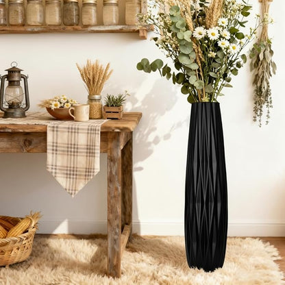 Black Ceramic Tall Floor Vase – 28" Modern Minimalist Decorative Large Vase for Living Room Corner, Entryway, or Office Home Decor