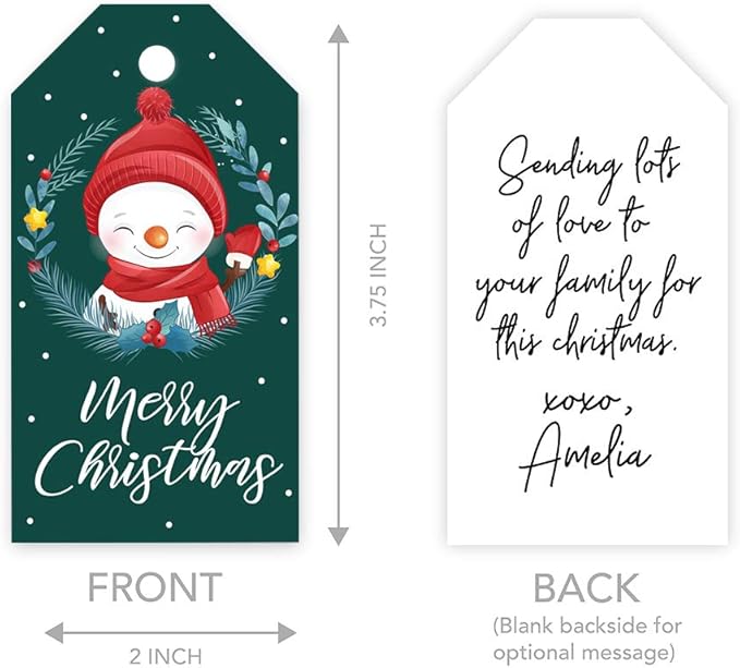 Andaz Press Christmas Holiday Season Classic Gift Tags, Merry Christmas to from Classic Favor Tags, Snowman with Christmas Wreath Design, for Holiday Events, Parties, and Favors, 60-Pack