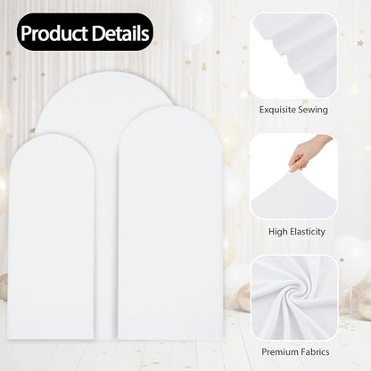 WEERRW Wedding Arch Cover White Spandex Fitted Set of 3 Balloon Arch Stand Covers Round Top Chiara Stretchy Backdrop for Birthday Party Baby Shower Banquet Decoration (6FT, 6.6FT, 7.2FT)