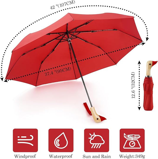 Cute Duck Handle Umbrella - Compact Travel Yellow Duck Head Umbrella for Adults and Girls
