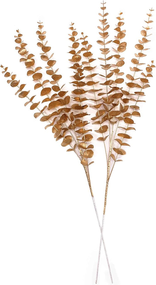 CATTREE Faux Gold Eucalyptus, Artificial Plastic Golden Plants 30" Tall 2 Pack, Christmas Decorations Fake Shrubs for Wedding Hotel Hall Party Indoor Home Table Centerpieces DIY Decor Planting Filler