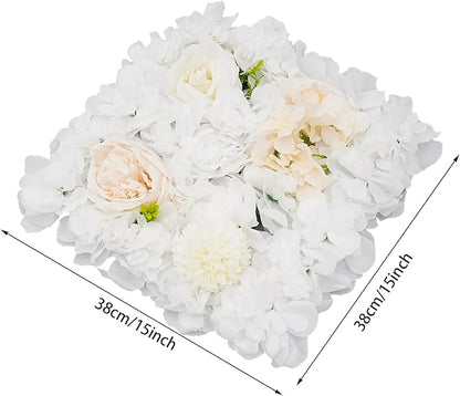 12Pcs Artificial Flower Wall Panel 3D Floral Backdrop Walls15 X 15" Flower Wall Decor Panel Flower Backdrop for Party Home Background Decor, White & Champagne