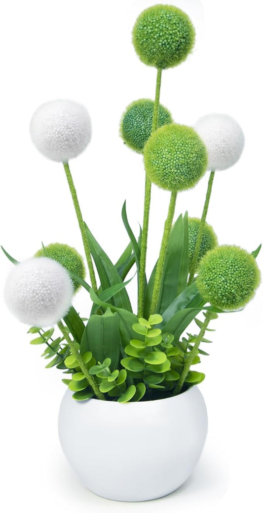 KTSOLRA Pom Pom Balls for Aesthetic Room Decor, Faux Flowers for Vase, Green Cream Neutral Floral Arrangements Centerpiece