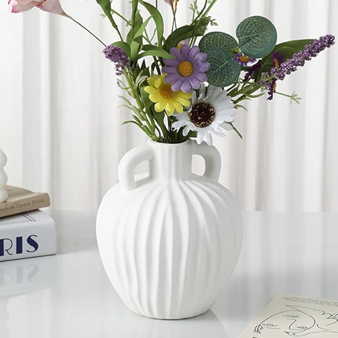 Anding Large Ceramic Rustic Vase 6 inch Minimalist Decorative Farmhouse Tall Vase for Home Decor Living Room Shelf Decor Enterway Wedding Table DecorationWhite(A357White)