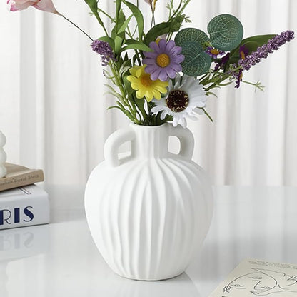 Anding Large Ceramic Rustic Vase 6 inch Minimalist Decorative Farmhouse Tall Vase for Home Decor Living Room Shelf Decor Enterway Wedding Table DecorationWhite(A357White)
