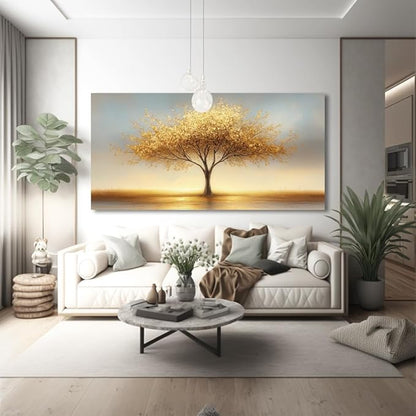 LAVIKARS Modern Tree of Life Wall Art for Living Room Office Golden Sunset Abstract Landscape Canvas Painting Prints Large Nature Artwork Home Kitchen Bedroom Decor (16x30 Inches)
