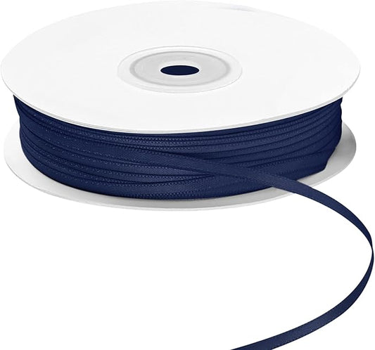 LIUYAXI Navy Blue Double Faced Satin Ribbon, 1/8" X Continuous 100 Yards, Thin Ribbons Perfect for Gift Wrapping Wedding Invitation Card Hair Bows Tag Floral Arrangement DIY Craft