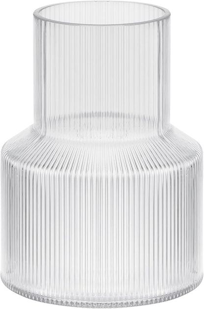8" High Ribbed Glass Vase, Glass Flower Vase, Fluted Clear Vases for Lego Flower Bouquet, Modern Glass Vases for Living Room, Dinning Table, Wedding (Clear, 6"x8")