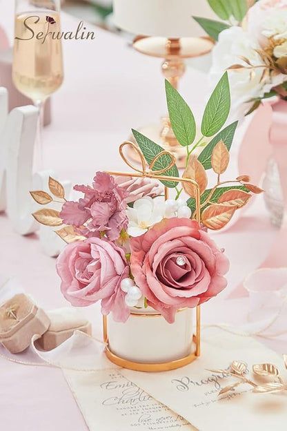 Serwalin Artificial Flowers Wedding Dusty Rose Flowers Silk Flowers Fake Cake Flowers for Festivals Wedding Bouquets Centerpieces Cake Decor Baby Shower Home Decor