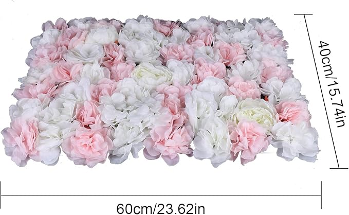 12 PCS Artificial Flower Wall Panels 24" x 16" Decorative Hydrangea and Rose Flower Backdrop Panels Wedding Party Event Decoration Photo Backdrop Decor (12 PCS, Pink + White)