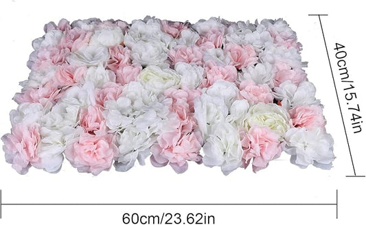 12Pcs 15.75" x 23.62x 0.79 Artificial Flower Wall Panels,Flower Wall Mat Silk Flower Panels for Outdoor Garden Backyard Fence Fence Privacy Screen and Indoor Wall Decor(12Pcs White+Light Pink)