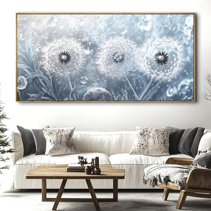 Dandelion Landscape Wall Art - Large Framed Canvas Painting for Living Room, Bedroom, Modern Artwork Decor - 60x30 Inch Ready-to-Hang