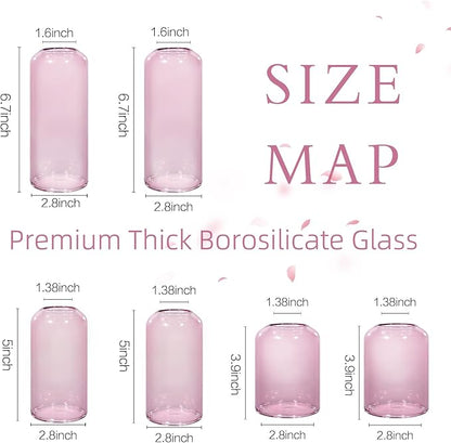 ZENS Bud Vases Set of 6, Pink Clear Small Glass Vase for Flowers. Modern Hand Blown Cylinder Glass Vase for Wedding Reception Centerpieces Living Room Decorative.