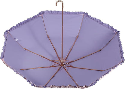 LCY Floral Edge Compact Umbrella Folding Anti-UV Parasol with Hook Handle Sunproof Rainproof & Windproof Umbrella