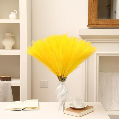 Faux Yellow Pampas Grass - 60pcs 24 Inch Short Artificial Pampas Grass Decor, Fake Pompas Floral for Vase Filler, Wedding Flower Arrangement, Party and Home Decor (Yellow, 60 Pieces)