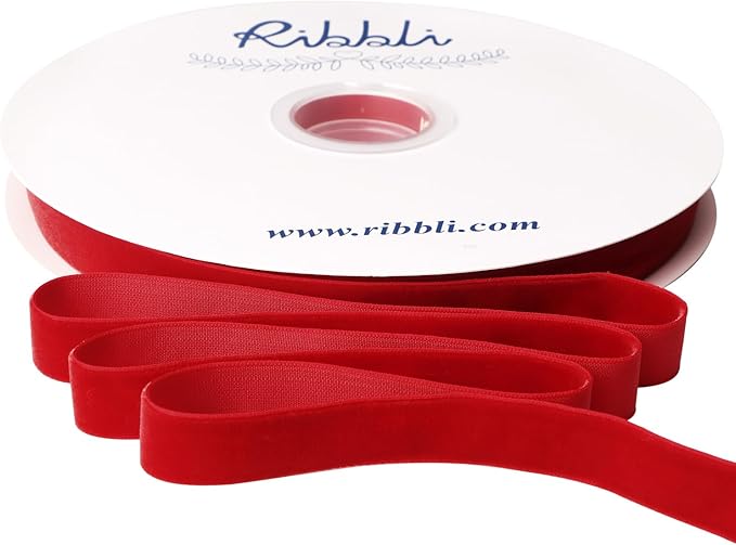 Ribbli Red Velvet Ribbon 5/8 Inches Continuous 25 Yard Spool Red Christmas Ribbon for Gift Wrapping Crafts Home Decor
