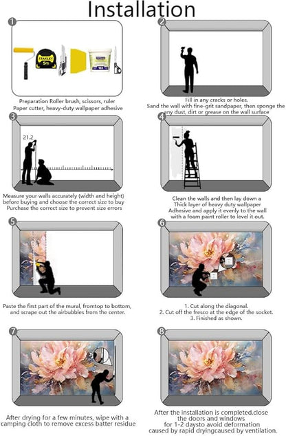 Pink Peony Background Oil Painting Floral Texture Mural, Modern Wallpaper, Large Wall Background Painting(Non-self-Adhesive)