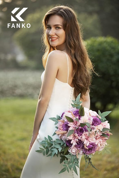 FANKO Rose Artificial Flowers Combo for DIY, Fake Purple Rose Silk Flowers Greenery, Faux Flowers for Wedding Bridal Bouquet, Baby Shower, Table Centerpieces, Floral Arrangement, Party Home Decoration