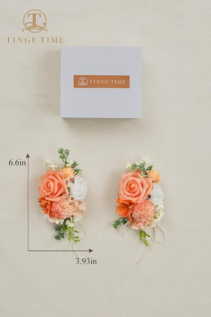 TINGE TIME Artificial Shoulder Corsages Flowers, Set of 2, Mother of The Bride Floral Corsage for Wedding Ceremony Anniversary Formal Dinner Party (CoralPink&Champagne)