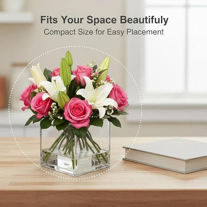 2 Pack Clear Acrylic Square Cube Flower Vase 6x6x6 Inches - Break Resistant Decorative Vase for Wedding Centerpieces, Home Office Party Decor & Succulent Planters