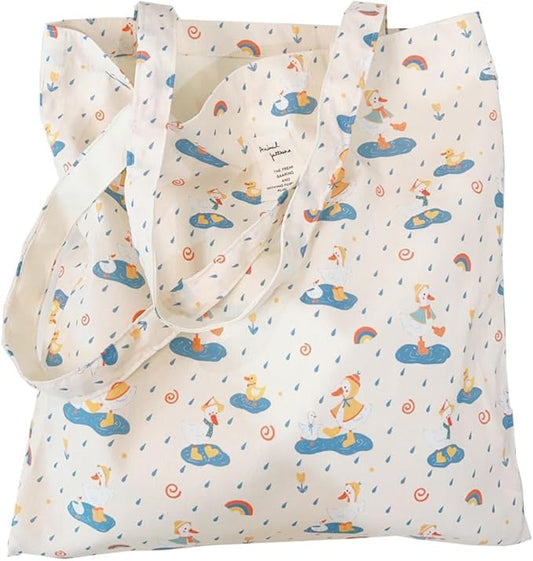 Cotton Canvas Tote Bag Reusable Soft Grocery Cloth Bag Floral Shoulder Bag for Beach Travel Shopping