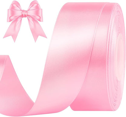 1-1/2 Inches 50 Yards Pink Satin Ribbon, Solid Fabric Ribbon Roll for Flower Bouquets, Gift Wrapping, Wedding, Handmade Crafts