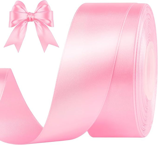 1-1/2 Inches 50 Yards Pink Satin Ribbon, Solid Fabric Ribbon Roll for Flower Bouquets, Gift Wrapping, Wedding, Handmade Crafts