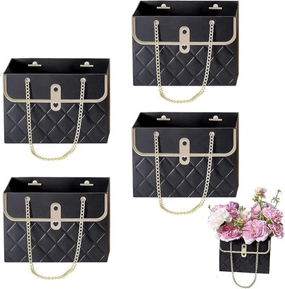 NADUSEP 4 PCS Flower Paper Gift Bag, Bouquet Storage Bucket Florist Handbag with Metal Chain Flower Boxes, Gift Wrap Bag for Arrangements Graduation Wedding Birthday Anniversaries Party, Valentine's Day, Mother's Day Bridal Shower, Anniversary, Thanksg...