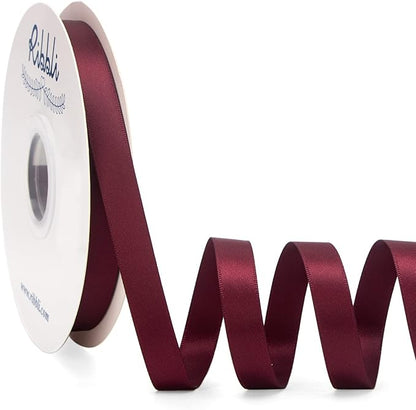 Ribbli Dark Burgundy Satin Ribbon Double Faced Satin 1/2 inch x Continuous 50 Yards-Burgundy Ribbon for Gift Wrapping Crafts Wedding Decoration Bows Bouquet Floral Arrangement
