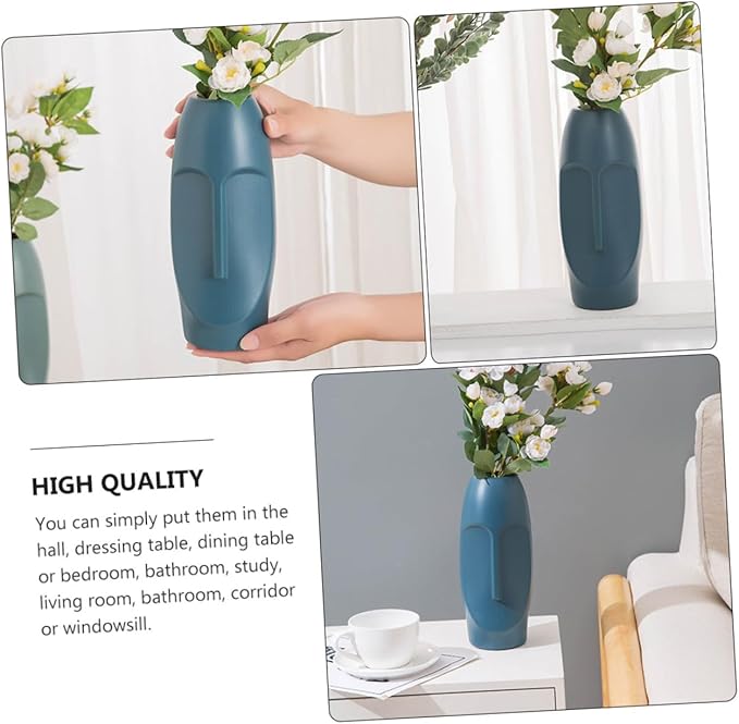 Abstract Navy Blue Plastic Flower Vase Lightweight Desktop Ornament for Dried Flowers Home Decoration Wedding Shop Window Display