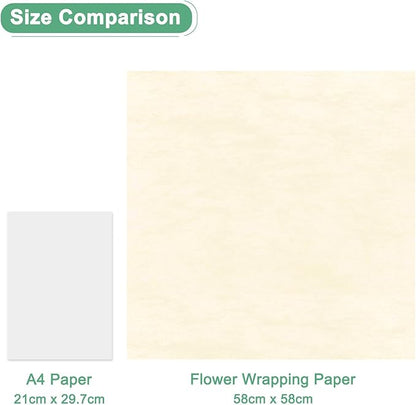 M METERXITY 20-Sheet Korean Cotton Wrapping Flower Paper, Waterproof Floral Wrapping Cotton Paper for Bouquets/Gift Packaging [Beige]