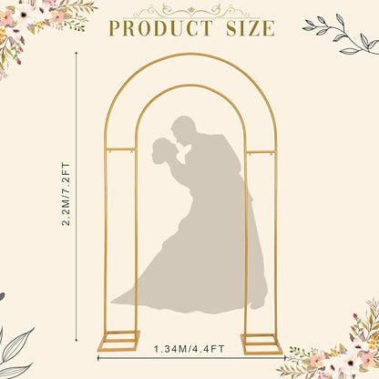 Open Arch Backdrop Stand Gold Metal Double Arch Backdrop Stand U Shaped Frame 7.2ft×4.4ft Flower Arches for Wedding Ceremony Baby Shower Birthday Garden Arch Party Decorations