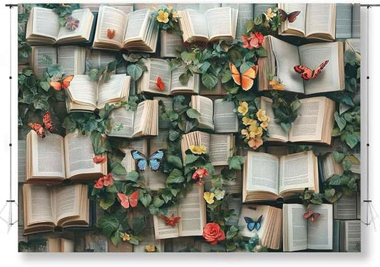 7x5ft Flowers Bookshelf Backdrop Vintage Bookshelf Backdrop for Photography Rustic Flower Party Background Adults Baby Shower Portrait Photo Studio Background Props KUBYW002