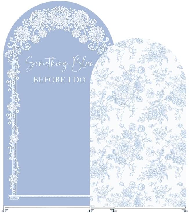 Something Blue Before I Do Arch Backdrop Cover Wedding Bridal Shower Bride to be Toile Party Arch Fabric Cover Blue Bloom Floral Baby Shower Decors (2.2X5ft,4135)