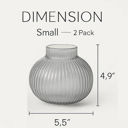 Round Glass Vases, Set of 2 Small Vases for Flowers, Black Glass Vase for Tulips, Modern Vase for Living Room, Office, Coffee Table, Shelf, Wedding, 5 Inches