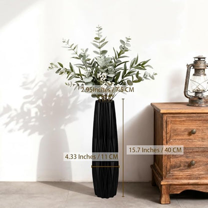 Black Ceramic Tall Floor Vase – 15.7" Modern Minimalist Decorative Large Vase for Living Room Corner, Entryway, or Office Home Decor