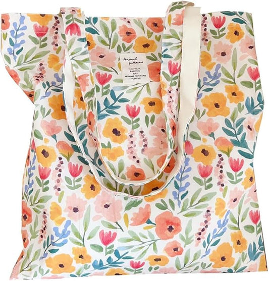 Cotton Canvas Tote Bag Reusable Soft Grocery Cloth Bag Floral Shoulder Bag for Beach Travel Shopping