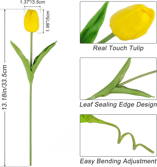 Beferr Tulips Artificial Flowers 18Pcs Faux Tulip Real Touch Tulip Fake Flowers Bouquets Arrangements for Mothers Day Spring Easter Home Wedding Table Decor Yellow