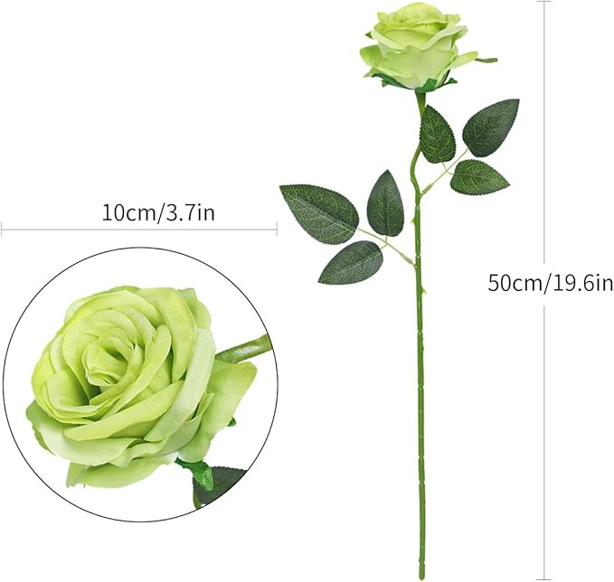 Nubry Artificial Silk Rose Flower Bouquet Lifelike Fake Rose for Wedding Home Party Decoration Event Gift 10pcs (Green)