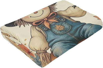 Fall Pumkin Blanket Farmhouse Autumn Harvest Throw Blanket Fall Scarecrow Soft Cozy Fleece Fuzzy Stuffed Plush Flannel Gifts for Girls Women Boys Kids Adults 40''x50''