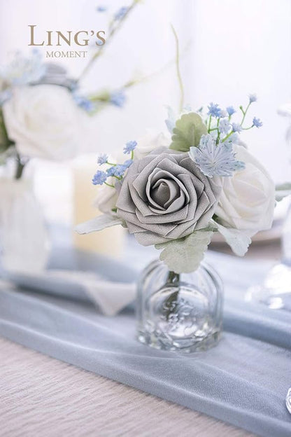 Ling’s Moment Artificial Flowers 25Pcs Silver & Grey Roses Decor w/Stems,3" Real Touch DIY Foam Floral for Wedding Bouquet/Centerpieces, Outdoors Party Backdrop, Room/Table, and Garden/Pot Decorations
